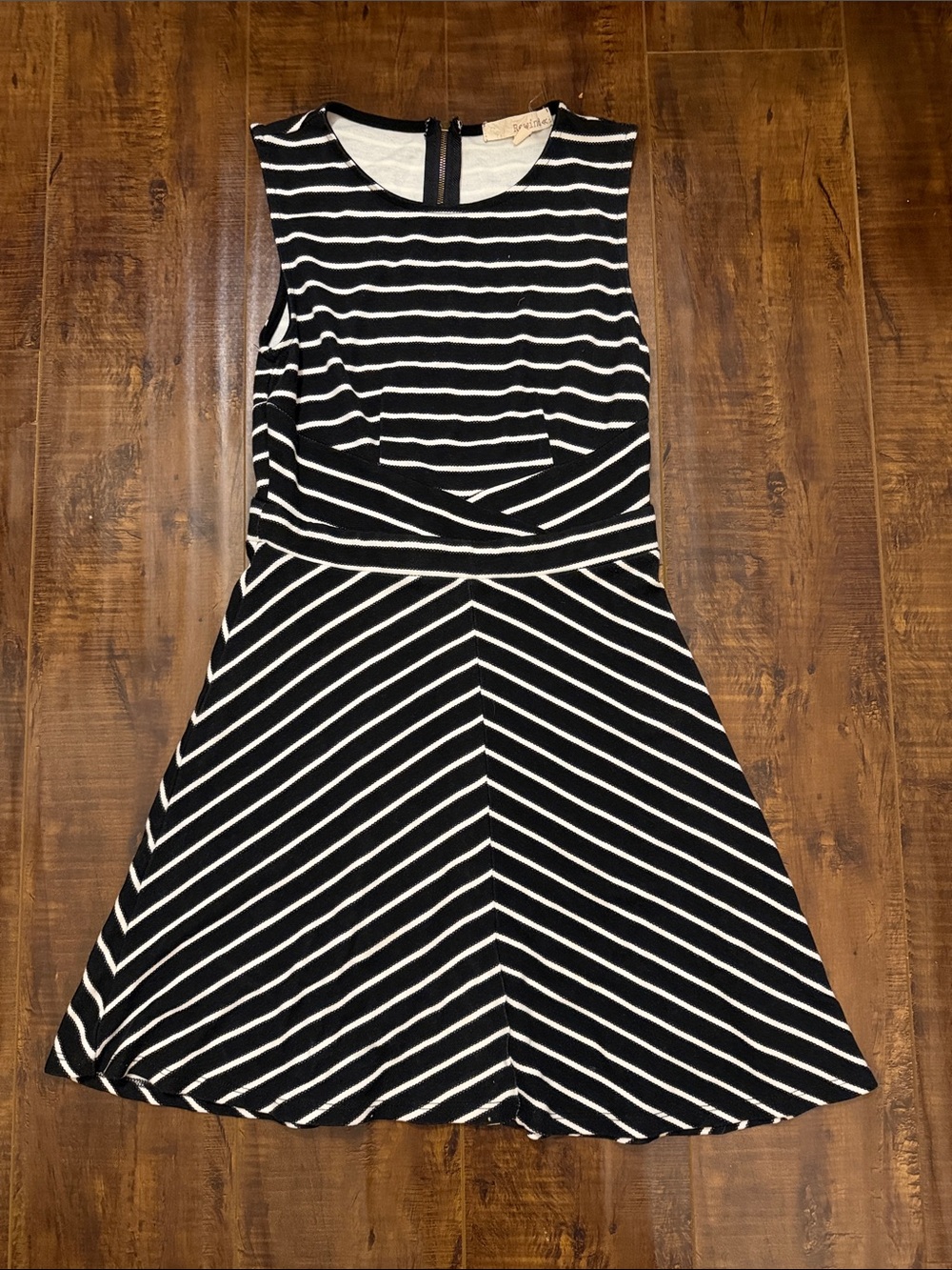 Rewind Black and White Striped Sleeveless Fit & Flare Dress